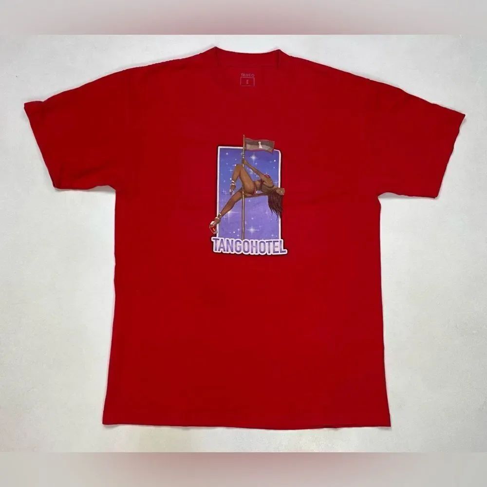 Tango Hotel Pin Up Sexy Girl Strip Club Graphic T-shirt Men Medium Short Sleeve